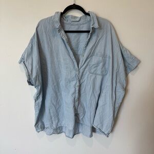 Classic Button Up Light Blue Shirt 100% Cotton Womens Plus Size 4X Lightweight